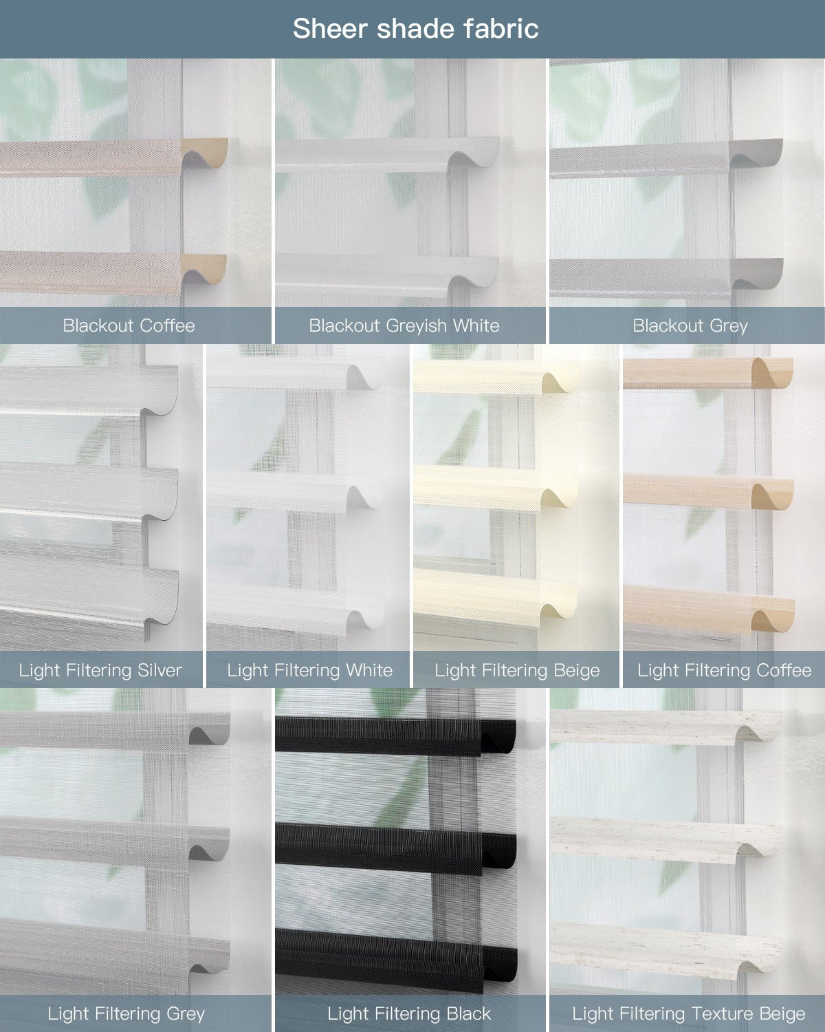 Fabric Samples for Roller Shade, Zebra Blind, Cellular Shade and Sheer Shade (5 PCS) - Tokblind official