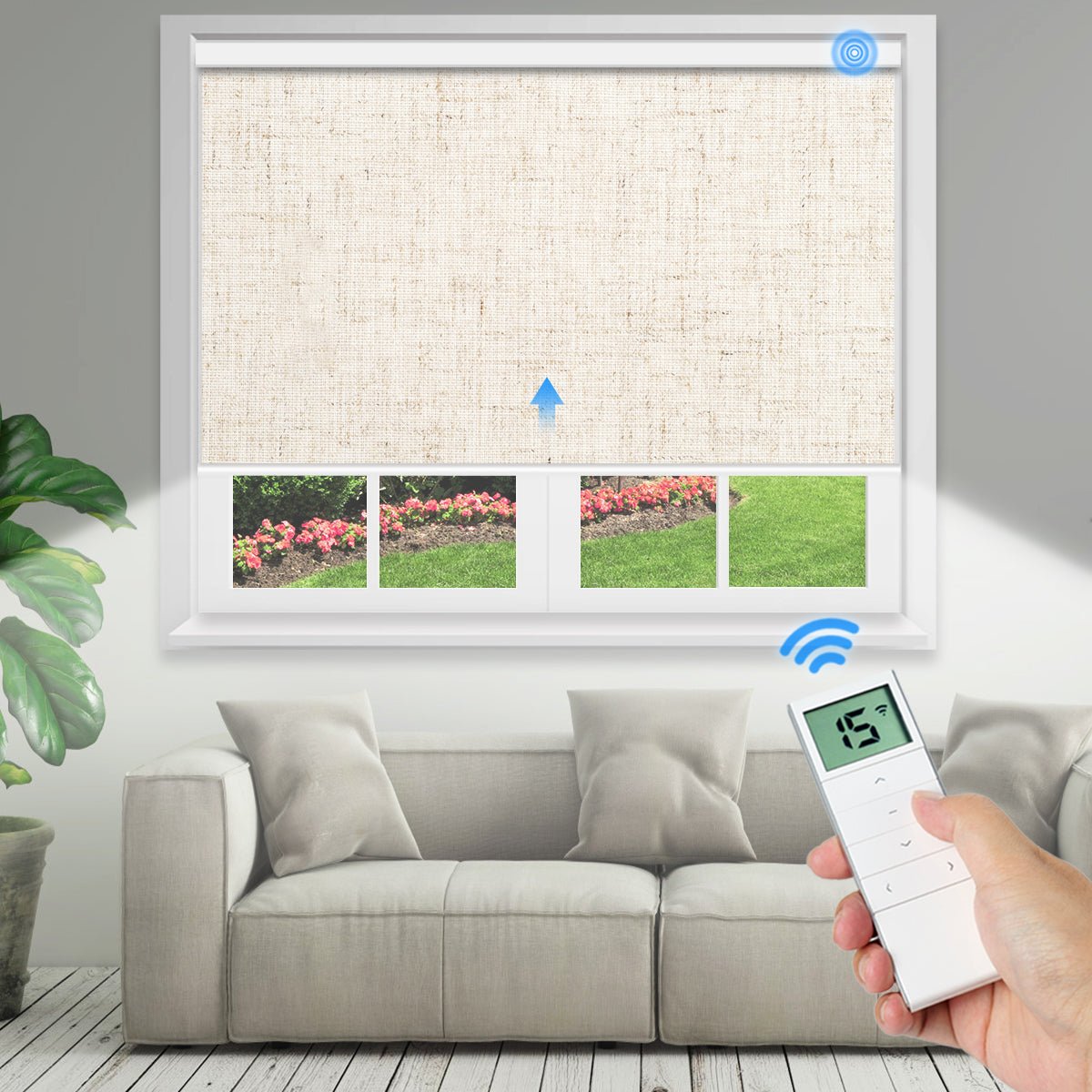 Motorized Blackout Roller Shade - Texture Beige