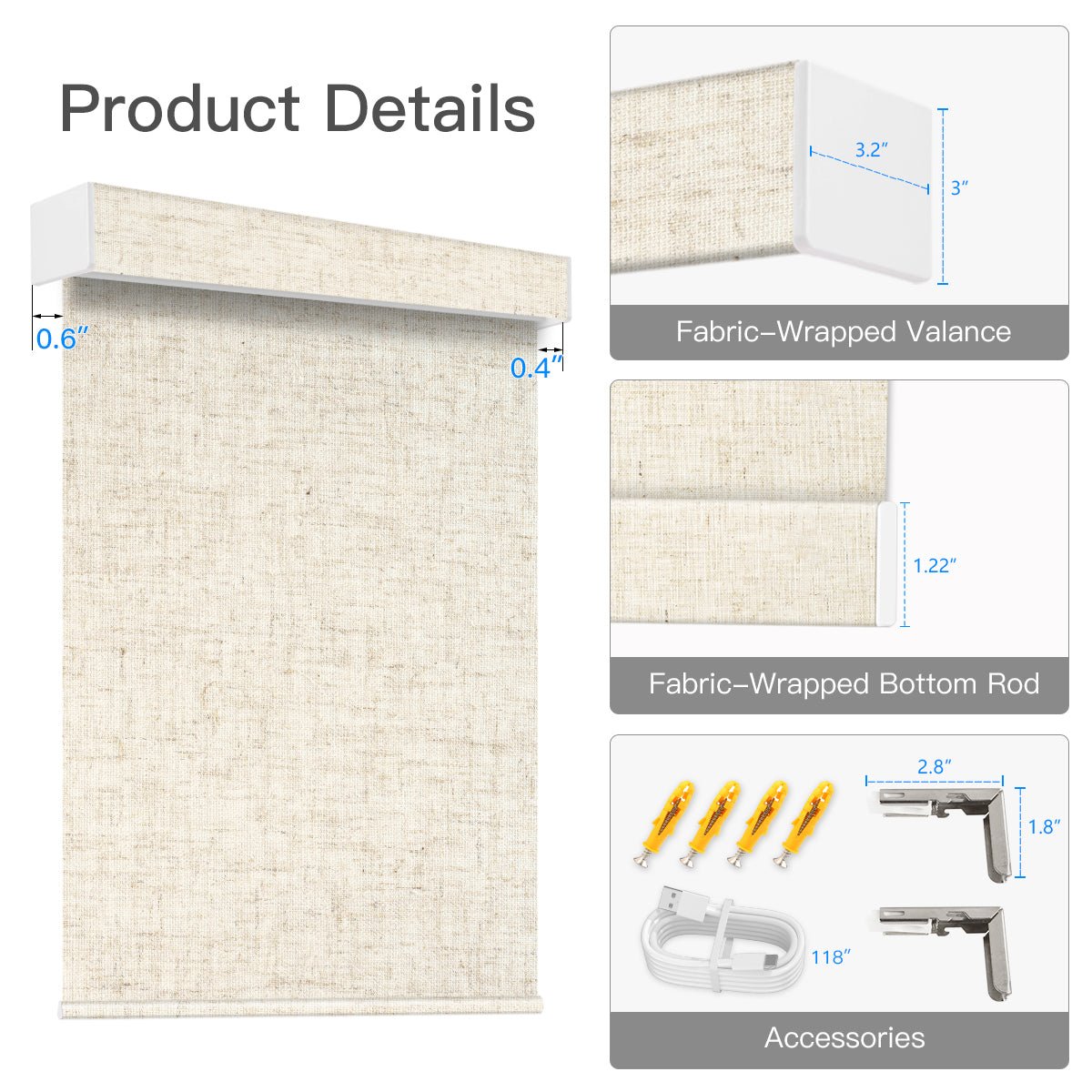 Motorized Light Filtering Roller Shade (Fabric Wrapped) - Tokblind official