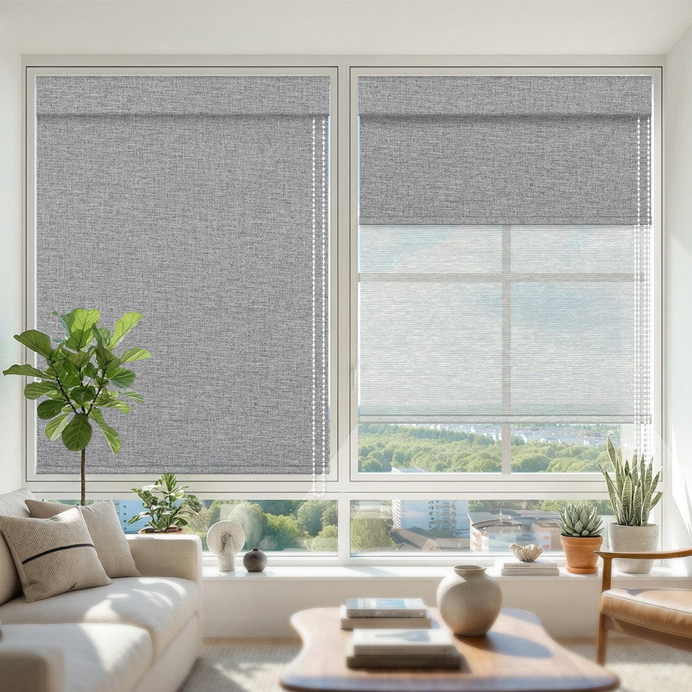 Manual Corded Dual Roller Shades, Blackout & Sheer, Custom Size
