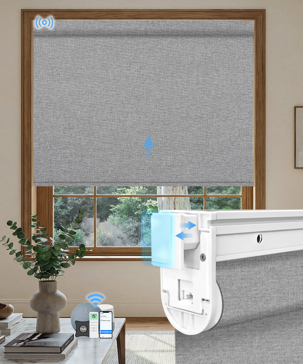 No drill motorized blackout roller shade fabric grey