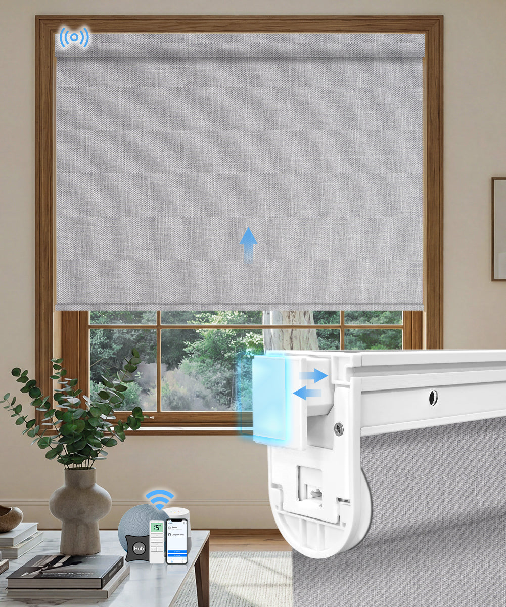 No drill motorized blackout roller shade fabric light grey