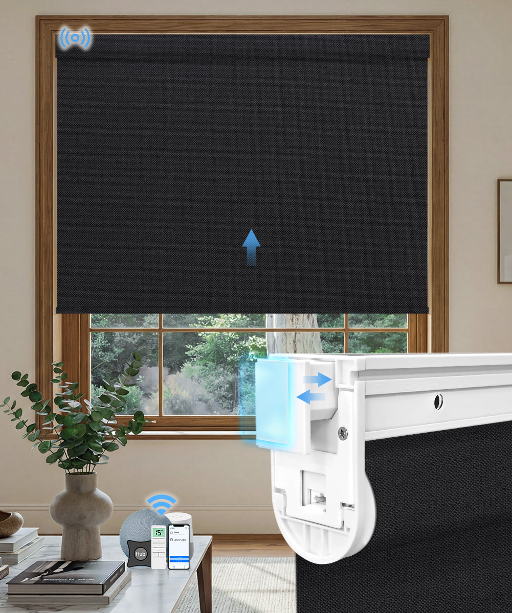 No drill motorized blackout roller shade fabric black