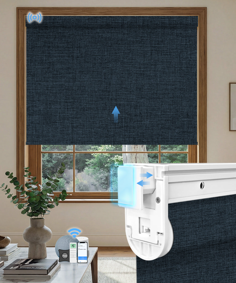 No drill motorized blackout roller shade fabric navy blue