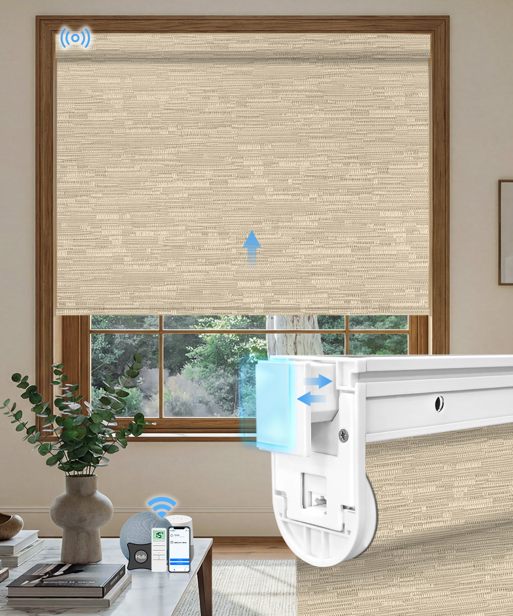 No drill motorized blackout roller shade texture light coffee