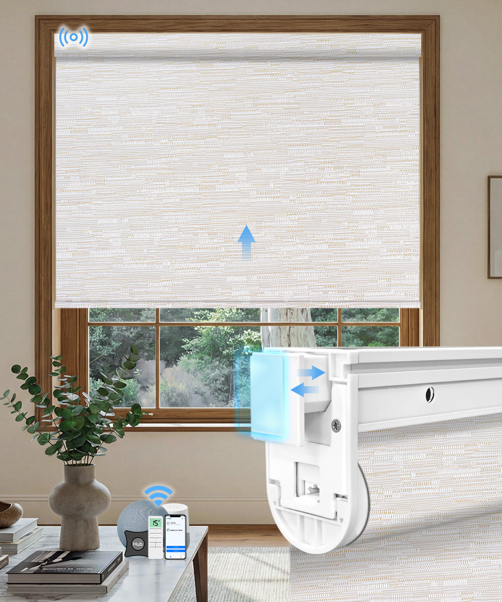 No drill motorized blackout roller shade texture beige