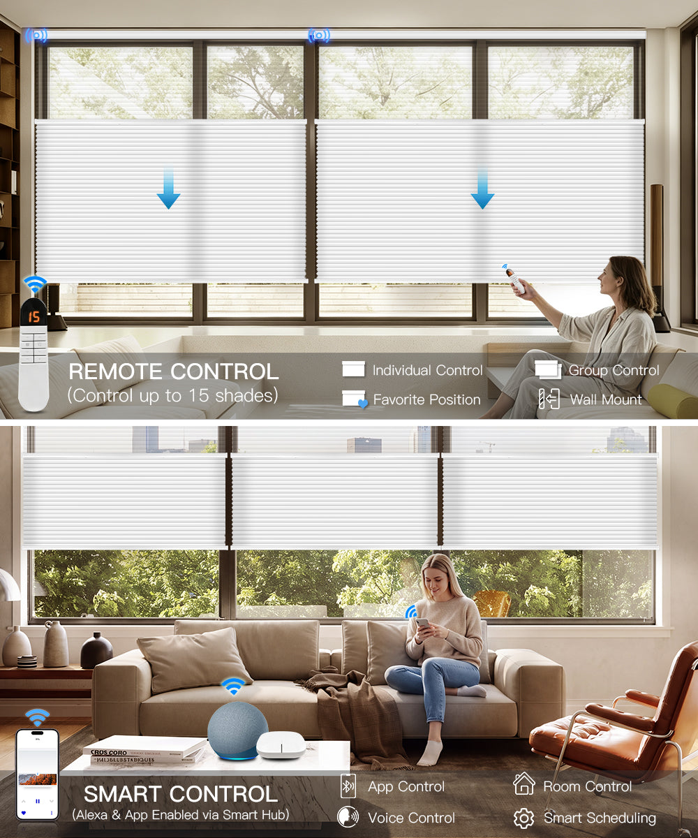 Motorized Day Night Cellular Shades – Sheer & Blackout/Light Filtering