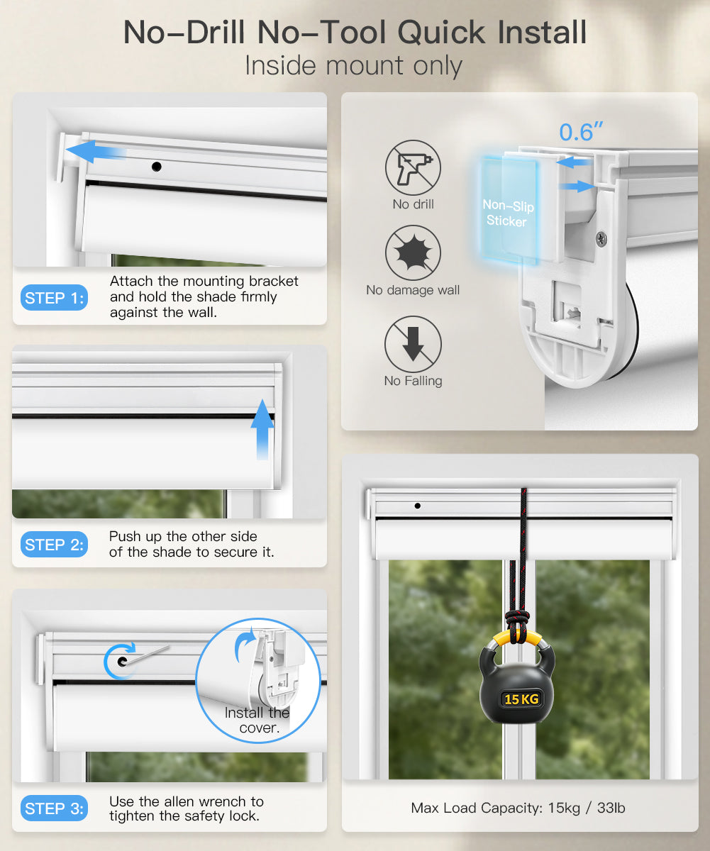 No-Drill Motorized Light Filtering Roller Shades