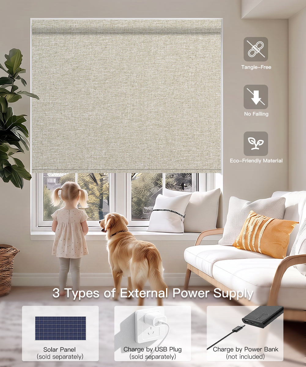 No drill motorized blackout roller shade fabric beige