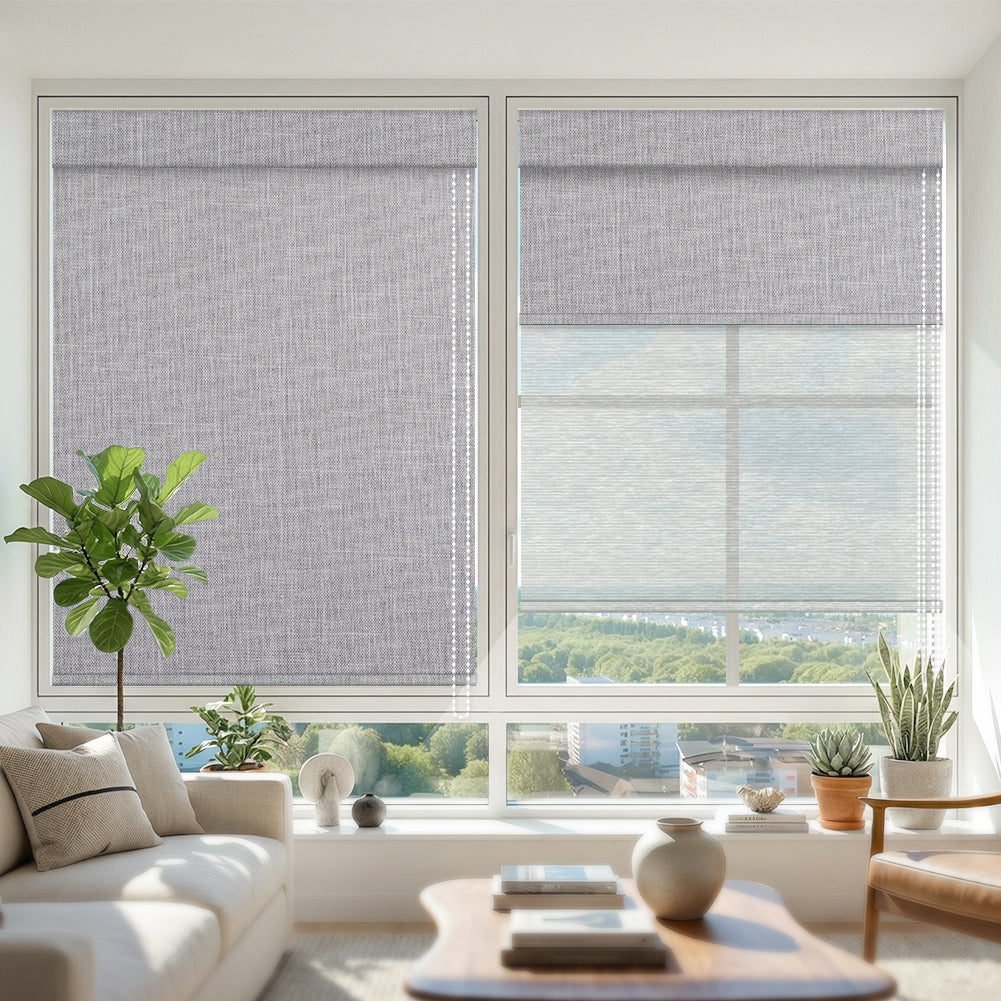 Manual Corded Dual Roller Shades, Blackout & Sheer, Custom Size
