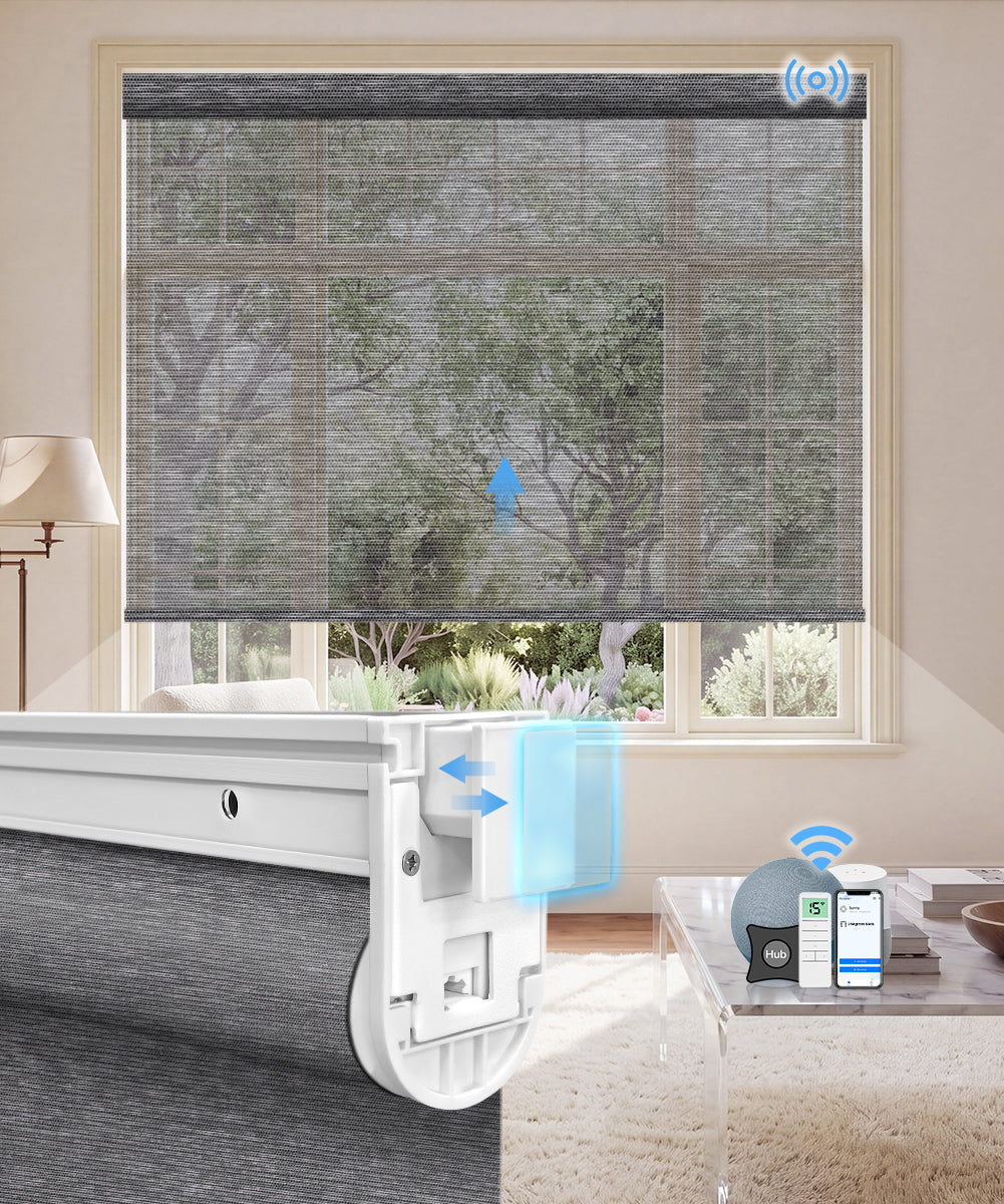 No-Drill Motorized Light Filtering Roller Shades - Sheer Black