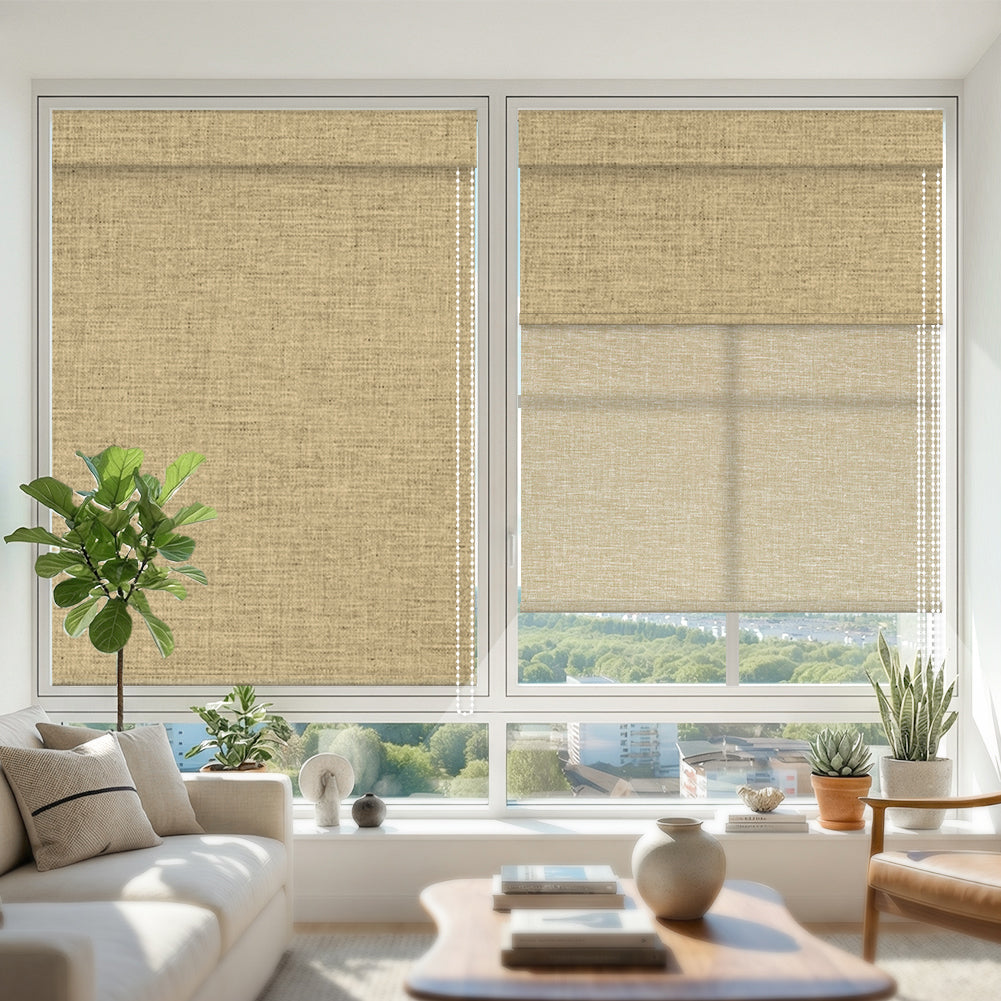 Manual Corded Dual Roller Shades, Blackout & Light Filtering