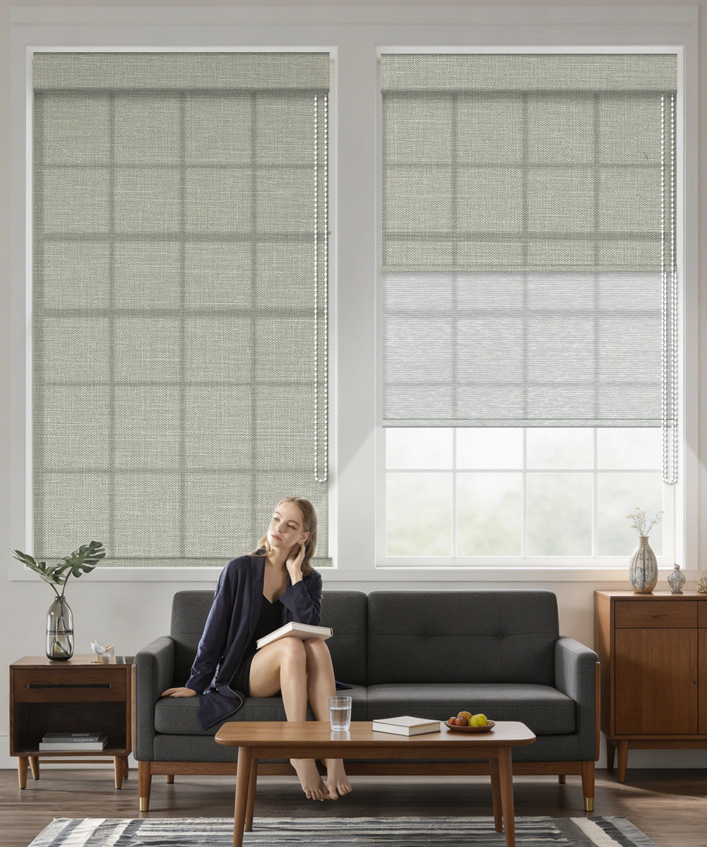 Manual Corded Dual Roller Shades, Light Filtering & Sheer