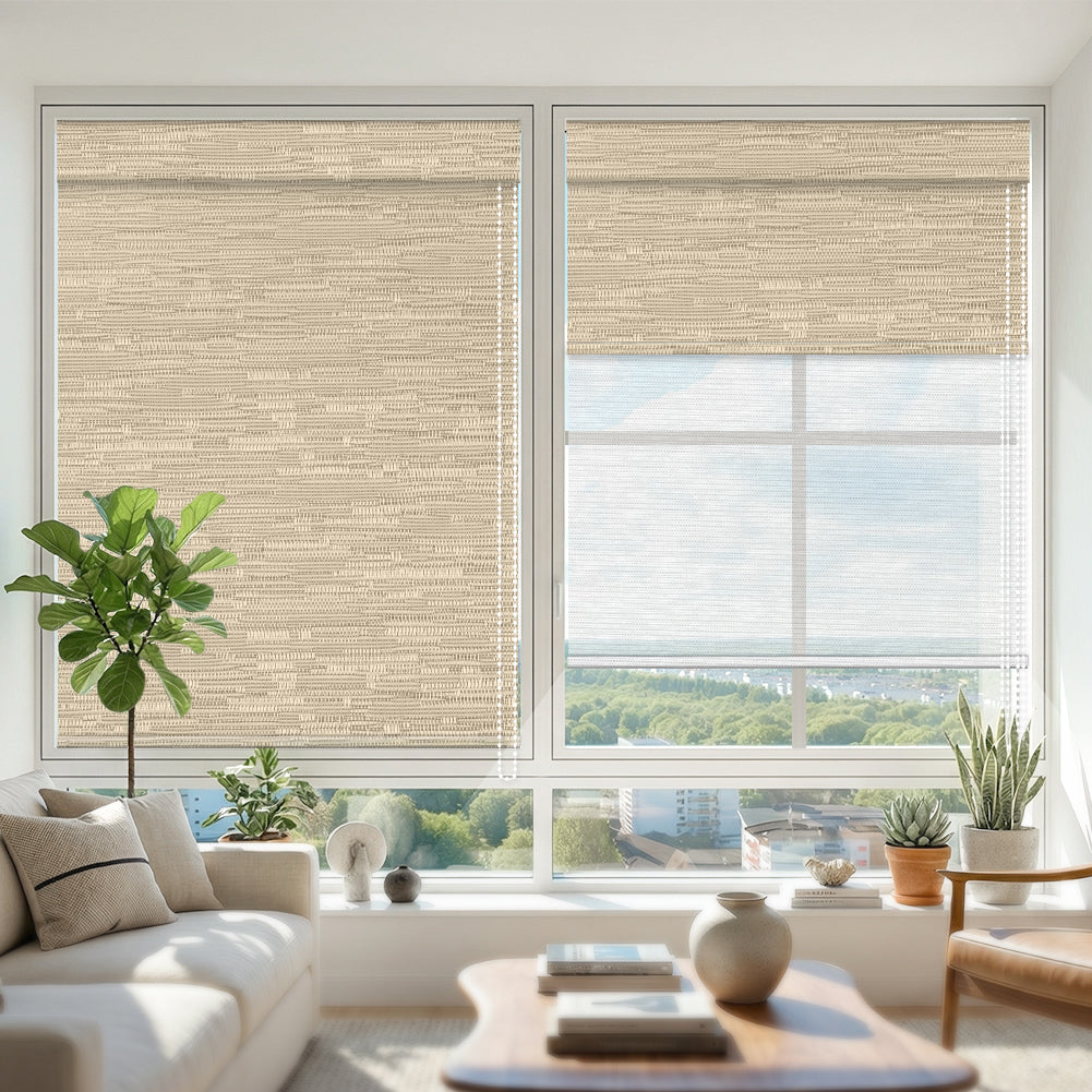 Manual Corded Dual Roller Shades, Blackout & Sheer, Custom Size
