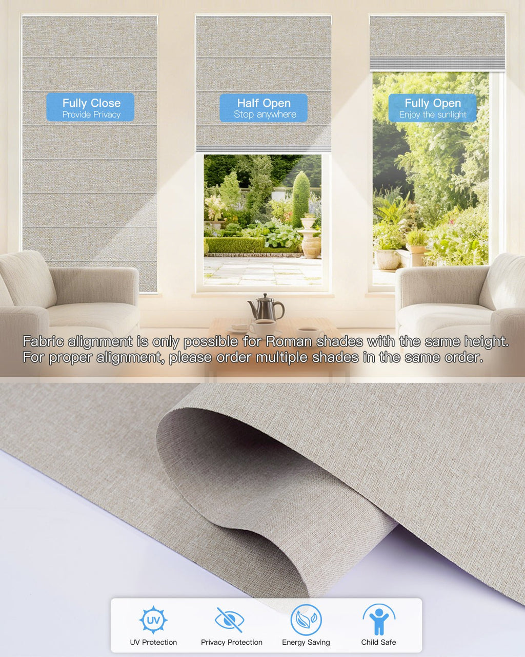 Motorized Blackout Roman Shades – Room Darkening, Custom Size - Tokblind