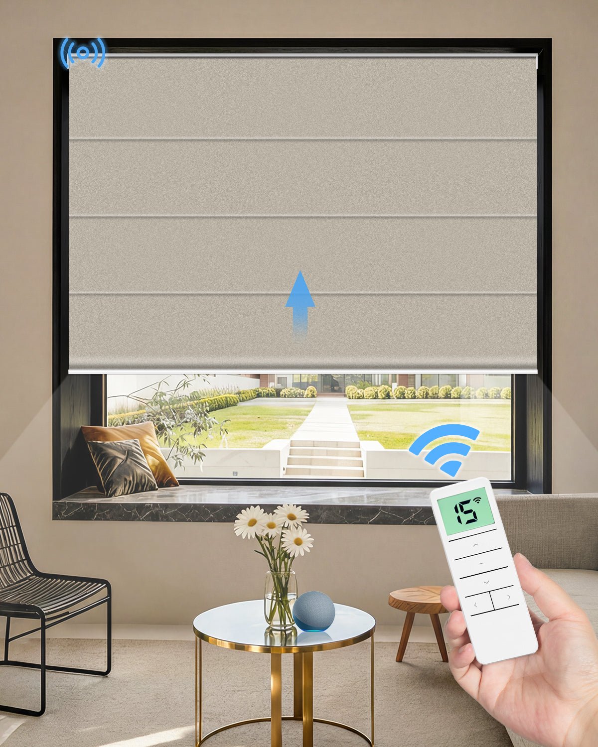 Motorized Blackout Roman Shades – Room Darkening, Custom Size - Tokblind