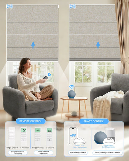 Motorized Blackout Roman Shades – Room Darkening, Custom Size - Tokblind