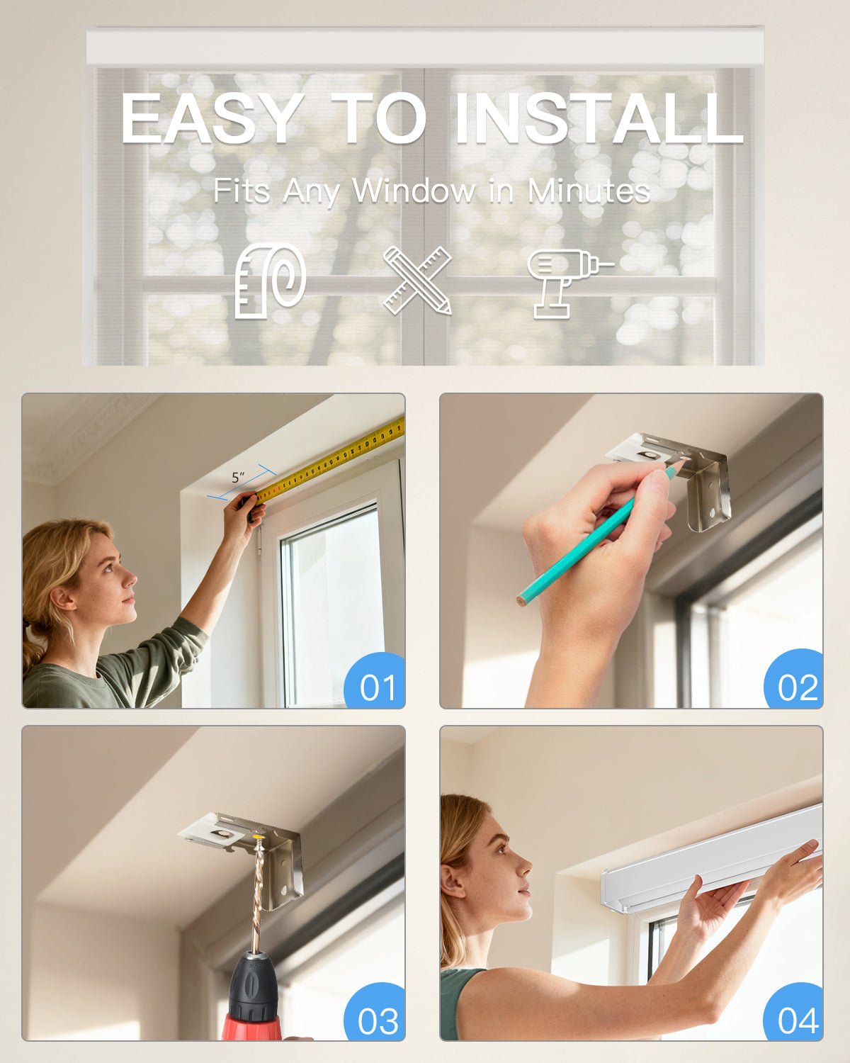 Motorized Light Filtering Roller Shades - Sheer White - Tokblind official