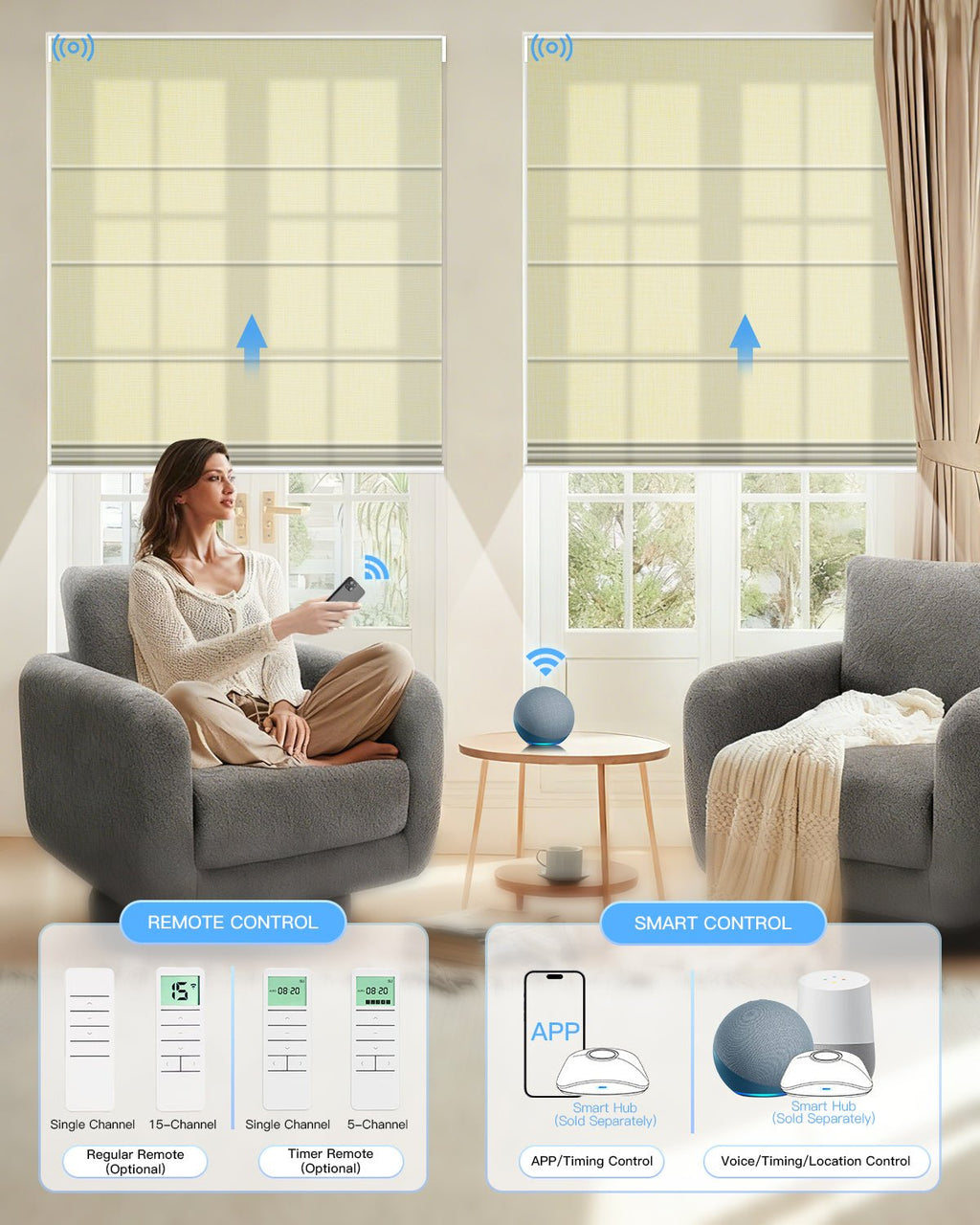 Motorized Roman Shades – Light Filtering, Customizable - Tokblind
