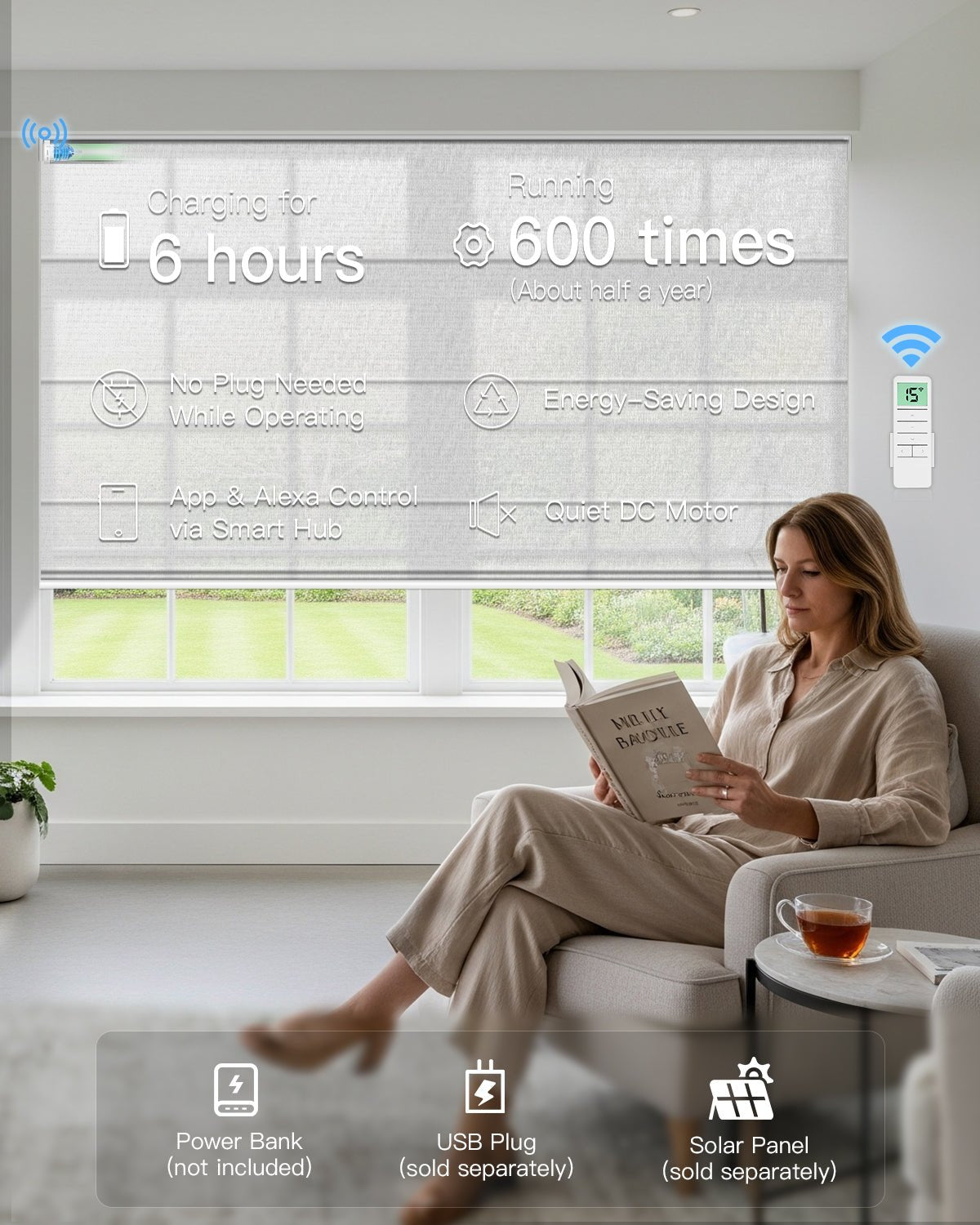 Motorized Roman Shades – Semi Sheer, Customizable - Tokblind